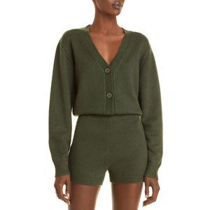 Aqua Olive Green Knit Cardigan & Shorts Set